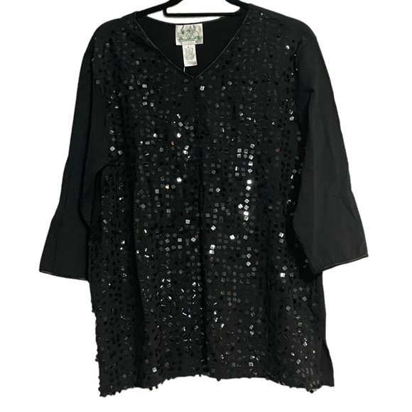 NWT Quacker Factory 1990s Vintage Black Sequin Tunic Top | Size Large - Picture 6 of 6